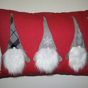 Festive Gnome Pillow with Red and Gray Accents